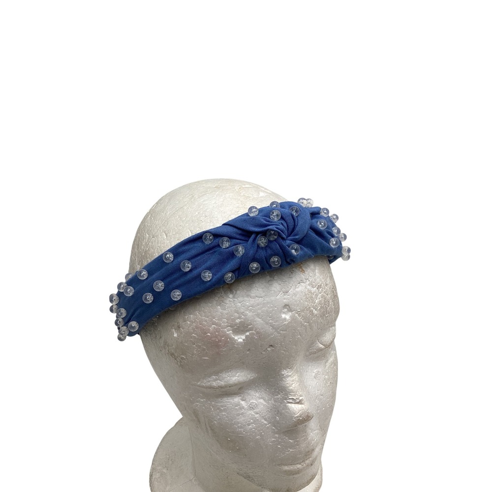 Packed Party Blue‎ Knotted Headband with Clear Bubble Stud Embellishments